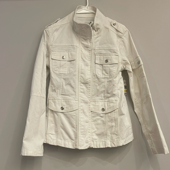 NWT Kensie Lightweight Zip Up White Utility Jacket Medium - Picture 4 of 11